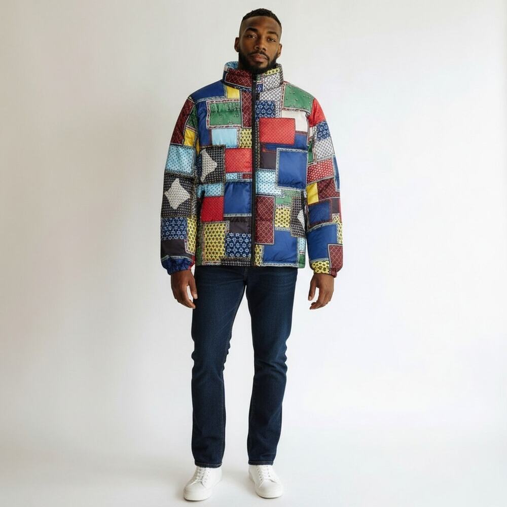 Stussy Puffer Patchwork Multicolor Jacket Size XL NEW